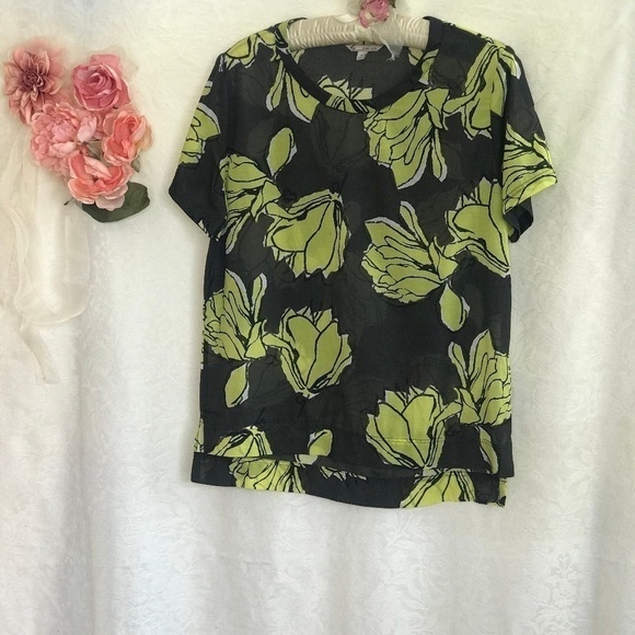 *4/$20* Gap Sheer Gray And Yellow Flower Blouse - Picture 1 of 4